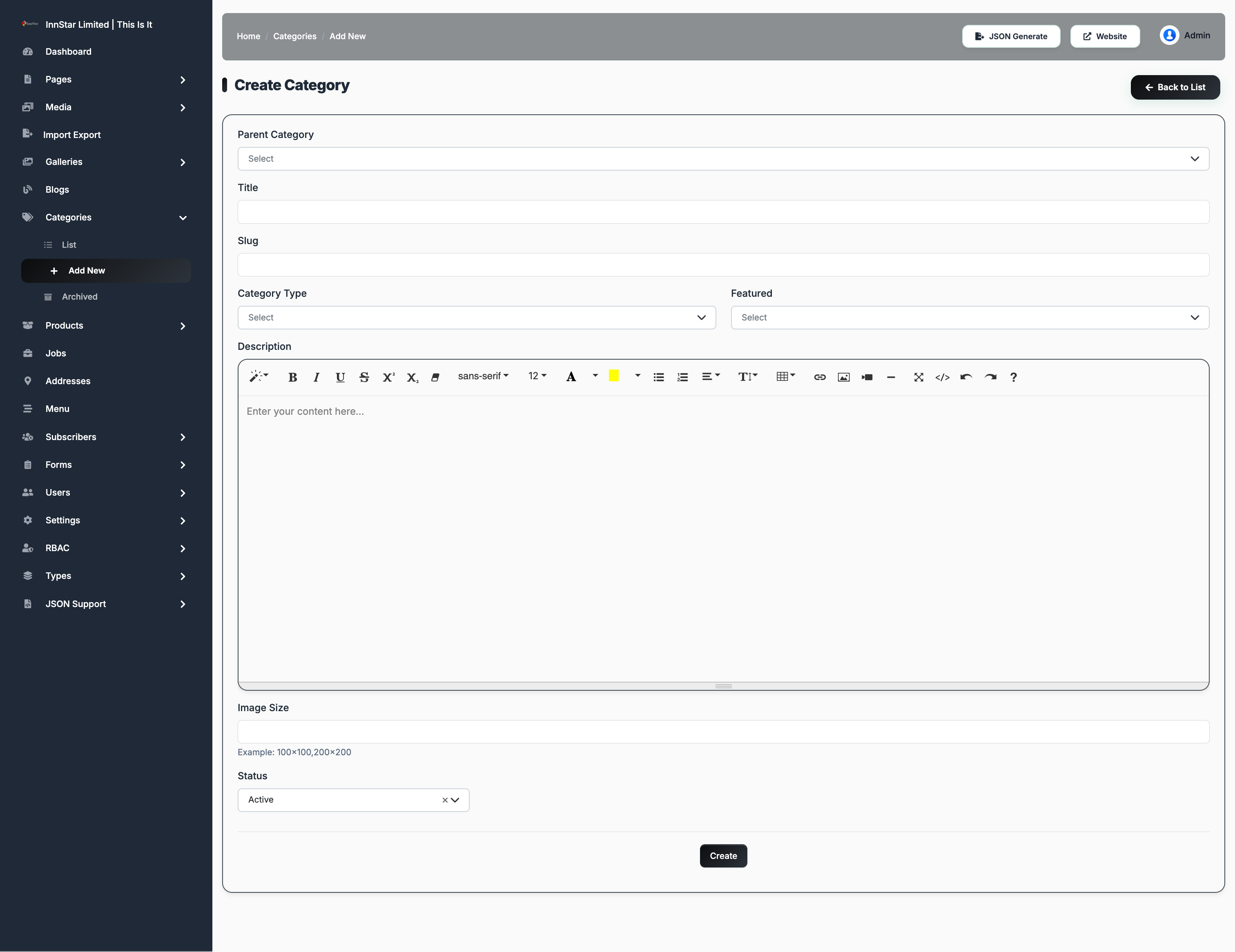Create New Category