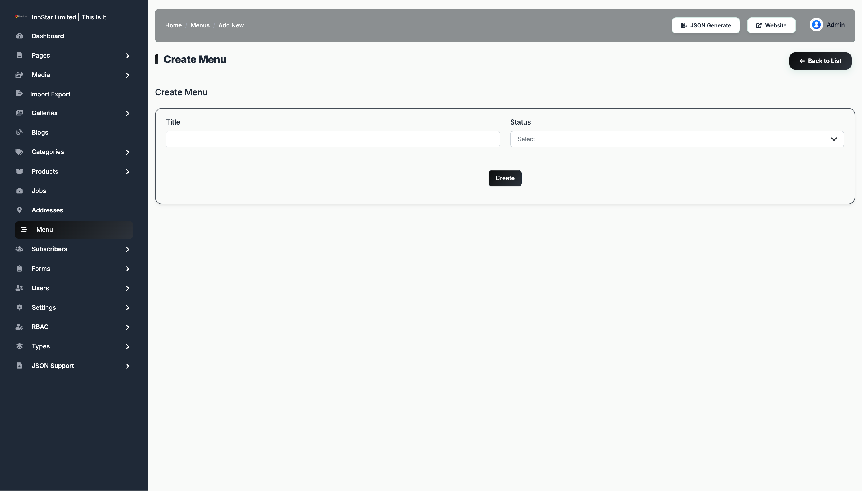 Create New Menu