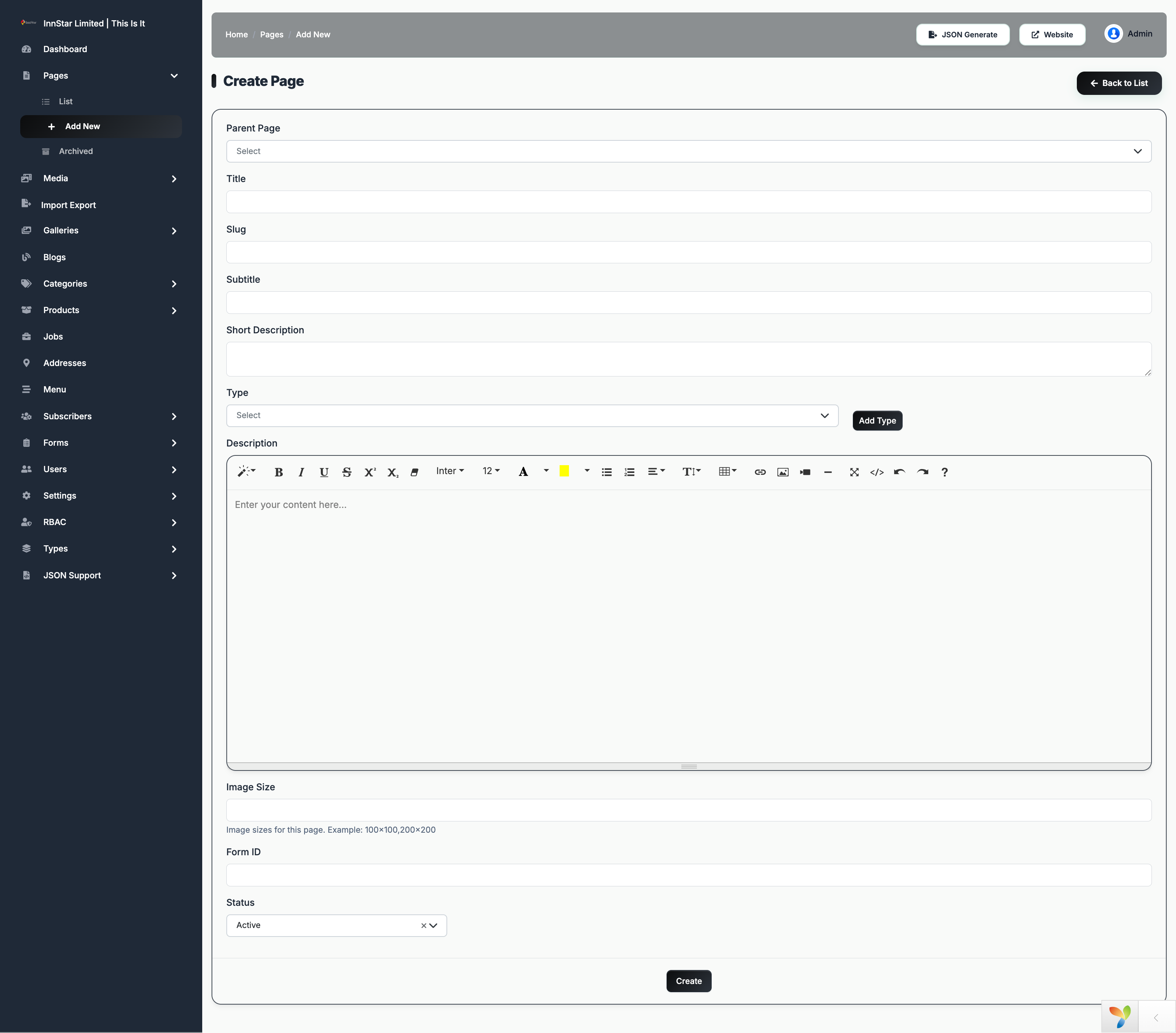 Create Page