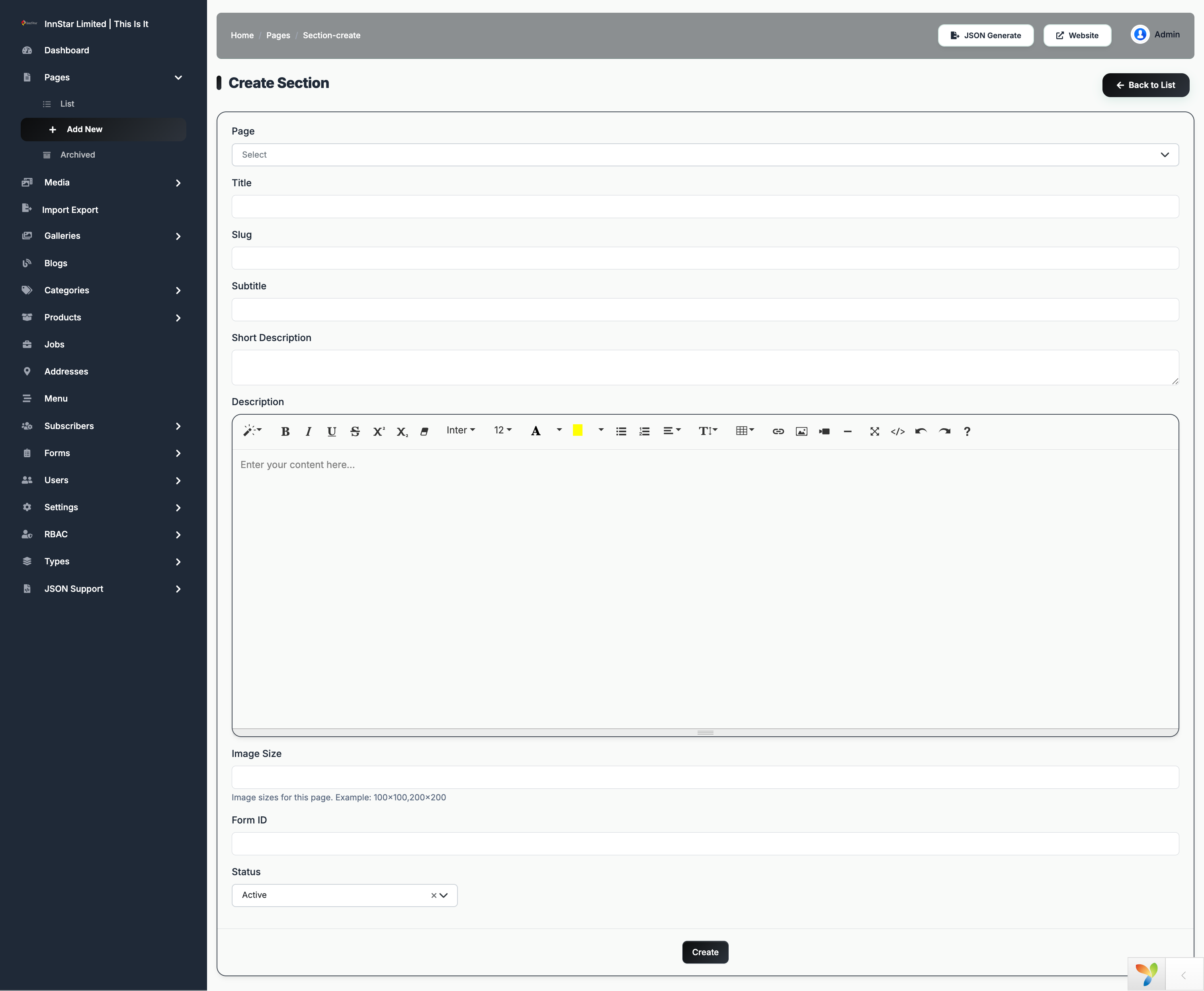Create Section Step 2
