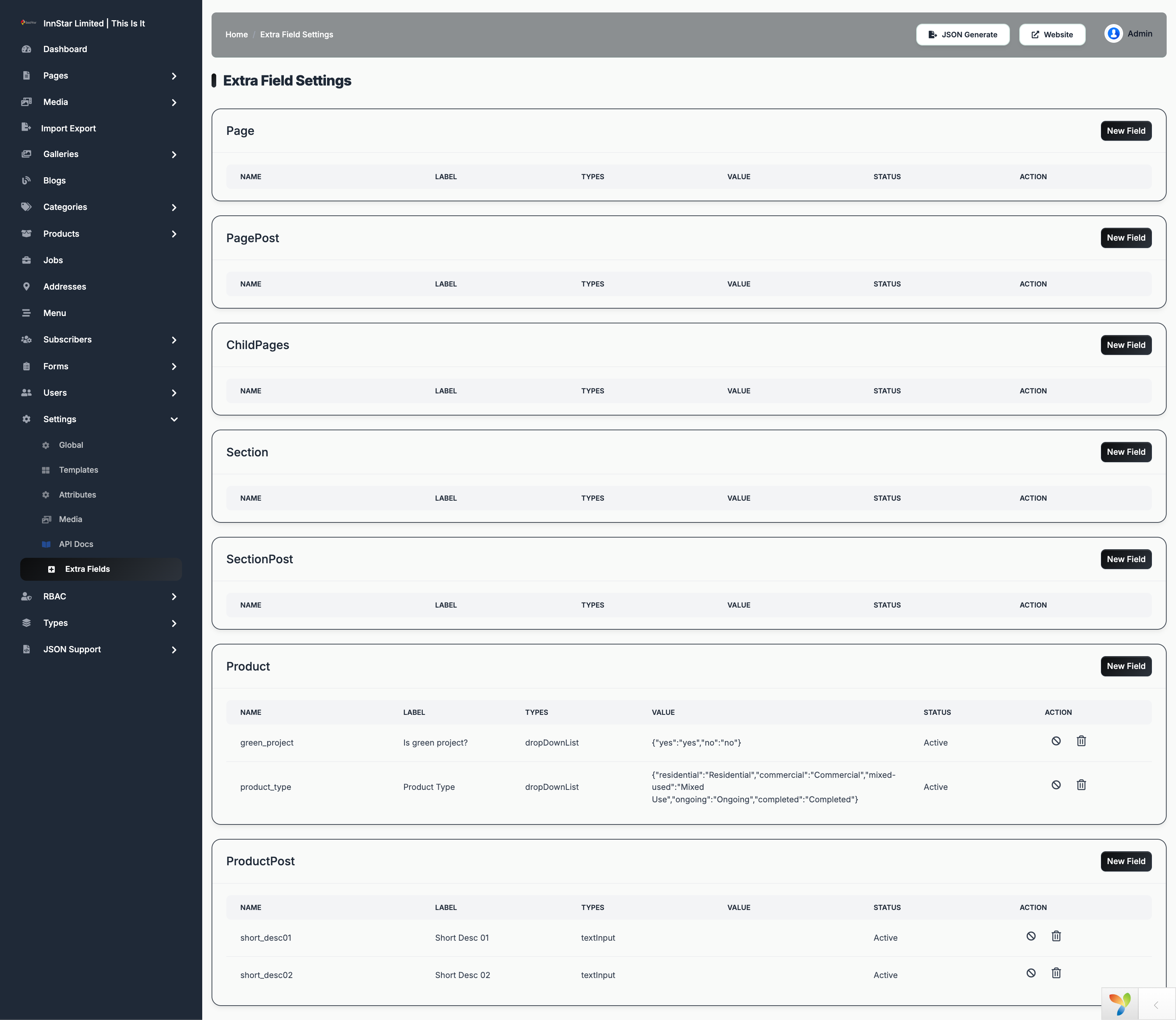Extra Fields Management